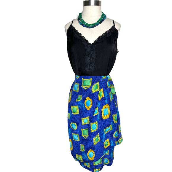 Vintage Jacqueline Ferrar Cheetah Print & Picture Frame Silk Faux Wrap Skirt 12 - Picture 13 of 13